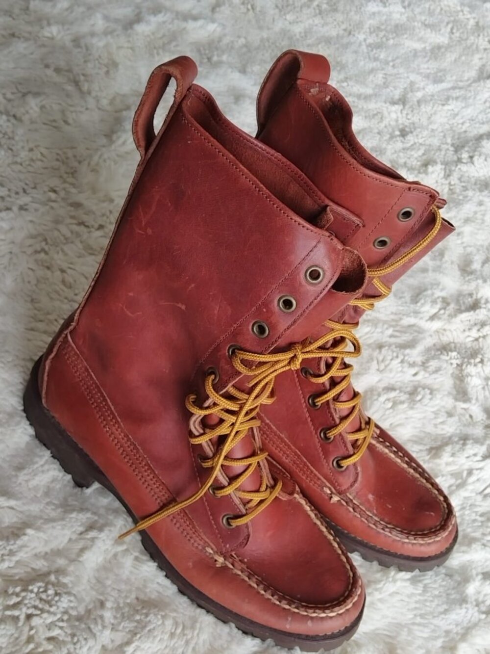 Rare Vintage Polo Ralph Lauren Maine Handsewn Leather Ranger Lug Boots Size 8 B